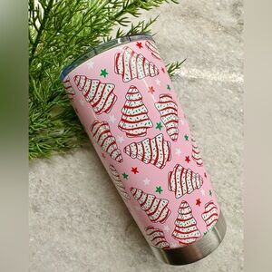 New Christmas Tree Snack Cake Pink Stainless Steel Metal Travel Cup Tumbler 20oz